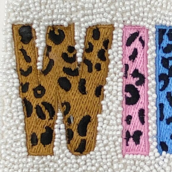 WILD Animal Print Embroidered Patches on White Beaded Coin Purse - Picture 6 of 7